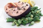 American Salmon Cutlets With Minted Broad Beans And Sugar Snaps Recipe Appetizer
