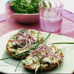 American Rye Slices with Sardine Watercress and Root Appetizer