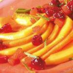 Australian Manga and Papaya Salad with Syrup of Cranberry Dessert
