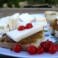 American Tartine Rhubarb and Gouda of Goat Appetizer