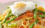 Australian Smoked Salmon Carbonara with Fried Egg and Asparagus Dinner