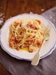American Pasta with a Chilli Bacon and Tomato Sauce bucatini All amatriciana Appetizer