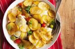 American Baked Fish With Scallop Potatoes Tomatoes And Olives Recipe Appetizer