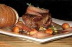 American Pear and Red Wine Glazed Kangaroo Fillet or Beef With Macadami Appetizer