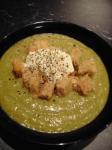 American Broccoli and Leek Soup With Croutons and Sour Cream Appetizer