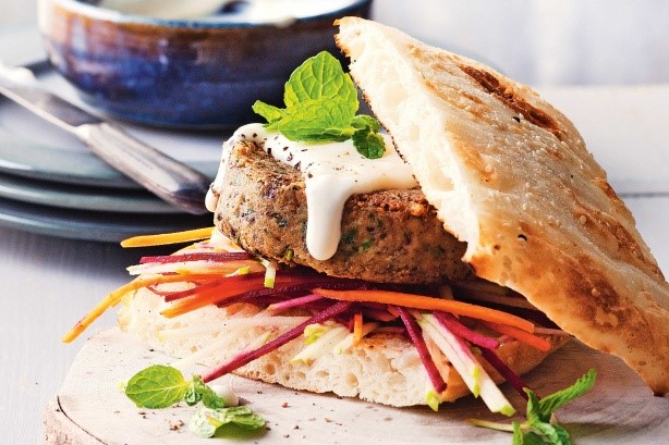 Canadian Walnut Falafel Burger With Beetroot And Apple Slaw Recipe Appetizer