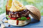Canadian Barbecue Burger With Crispy Onion Rings Recipe Appetizer