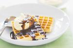 American Waffles With Chocolate Sauce And Vanilla Mascarpone Recipe Dessert