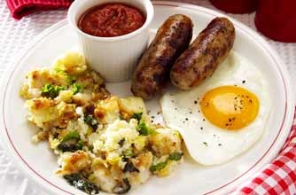 American Bubble and Squeak Breakfast with Sausages and Tomato Sauce  Womans Weekly Recipe Breakfast