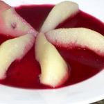American Poached Pears with Raspberry Coulis Dessert