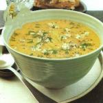 Canadian Soup with Red Lentils and Ribbed Celery with Cheese and Chives Appetizer