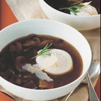 Mushroom Soup with Poached Eggs and Parmesan Cheese recipe