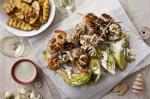 American Seafood Skewers With Grilled Lettuce And Blue Cheese Dressing Recipe Appetizer