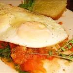 American Fried Eggs with Onion and Tomato Appetizer