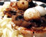 British Pork Chops With Pearl Onions in Prune Sauce flambe Appetizer