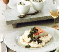 American Sea Bass with White Bean Puree and Herb Pesto Dinner