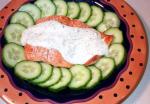 American Grilled Salmon With Chive and Dill Sauce and Cucumbers Dinner