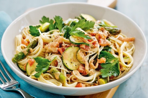 American Bacon Zucchini And Asparagus Pasta Recipe Dinner