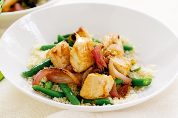 American Orange Chicken With Green Bean And Mint Couscous Recipe Appetizer