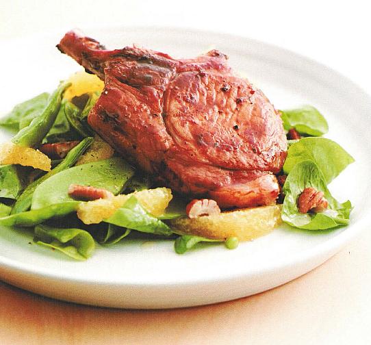 Australian Orange-glazed Pork Chops with Spinach and Pecan Salad Dinner