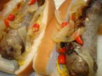 American Beer Brats With Onions and Peppers Appetizer