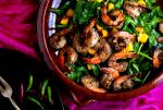 Indian Grilled Shrimp With Wilted Spinach and Peaches Recipe Dinner