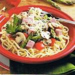 American Pasta with Green Asparagus Mushrooms and Ham Appetizer