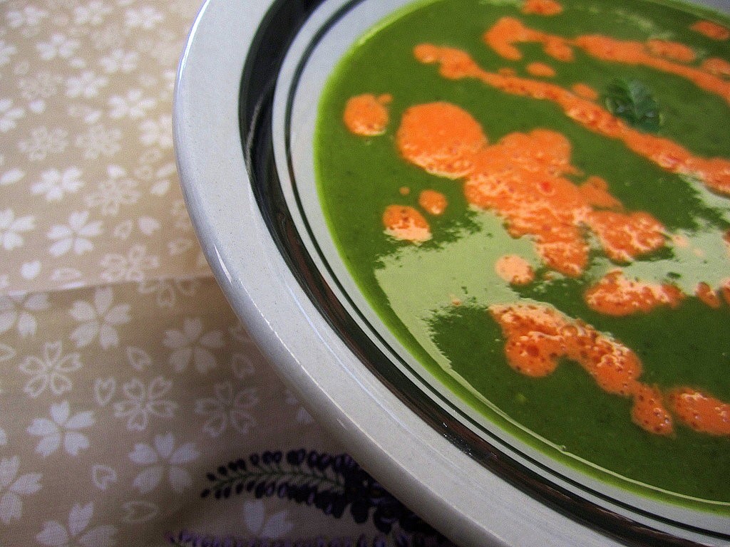 Canadian Broccoli and Potato Soup With Red Pepper Cream Appetizer