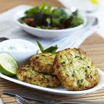 British Fish and Prawn Cakes with Macadamias and Mint Yoghurt Appetizer