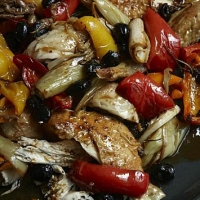 American Italian Roast Chicken With Bell Peppers and Olives Dinner