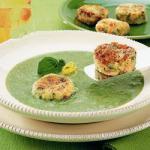 British Broccoli Soup with Salmon Biscuits Appetizer