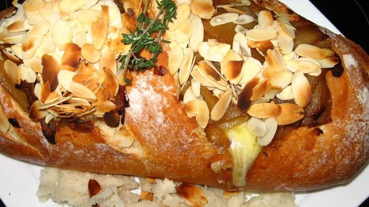 American Baked Brie with Caramelized Pears Shallots and Thyme Recipe Appetizer