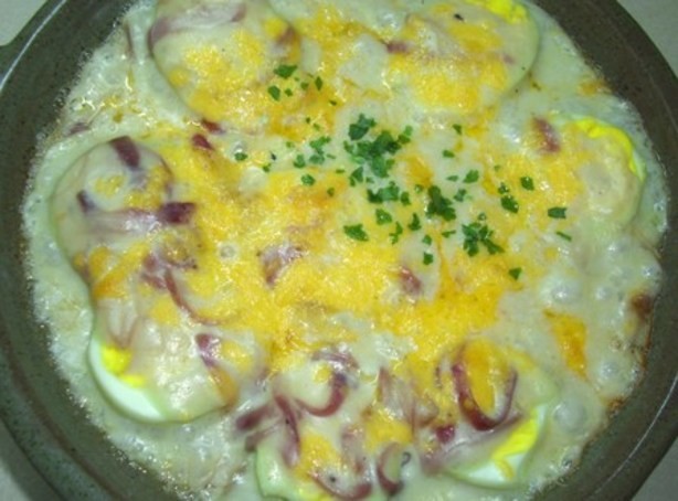 American Jacques Pepins Gratin of Eggs Appetizer