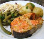 American Grilled Limoncello Salmon Steaks Dinner