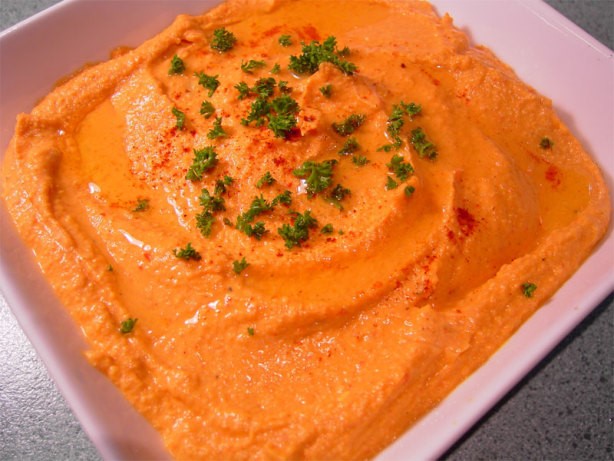 American Spiced Sweet Roasted Red Pepper  Feta Hummus Appetizer