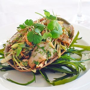 British Steamed Abalone with Shitake Mushroom and Sesame Dressing Appetizer