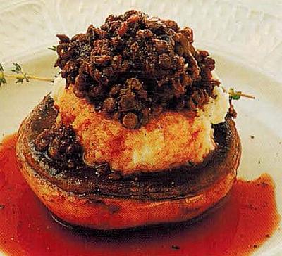 Mushrooms With Bean Puree Puy Lentils And Red Wine Sauce recipe