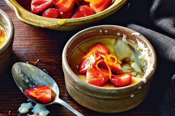 Canadian Orange Baked Custards With Roasted Strawberries Recipe Dessert