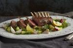 Canadian Glazed Pomegranate Rack Of Lamb With Crunchy Cucumber And Mint Salad With Smoky Eggplant Puree Recipe BBQ Grill