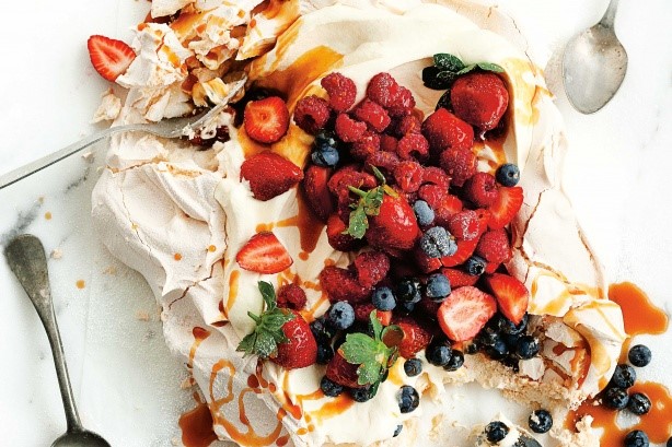 Canadian Giant Pavlova With Berries And Salted Caramel Recipe Dessert