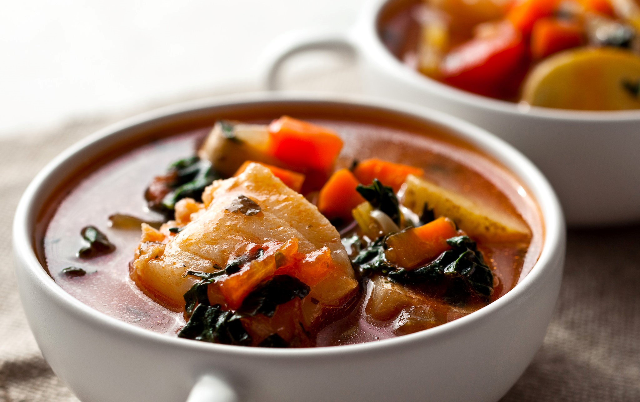 American Mediterranean Fish Chowder With Potatoes and Black Kale Recipe Appetizer