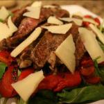 American Seared Rib-eye Steak with Arugula-roasted Pepper Salad BBQ Grill