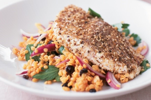 Moroccan Dukkahrubbed Snapper With Moroccan Red Lentils Recipe Dinner