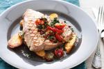 British Tuna With Roasted Tomato Caper And Olive Salsa Recipe Dinner