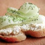 American Cucumber Crostinis with Dpi of Cheese and Dill Appetizer