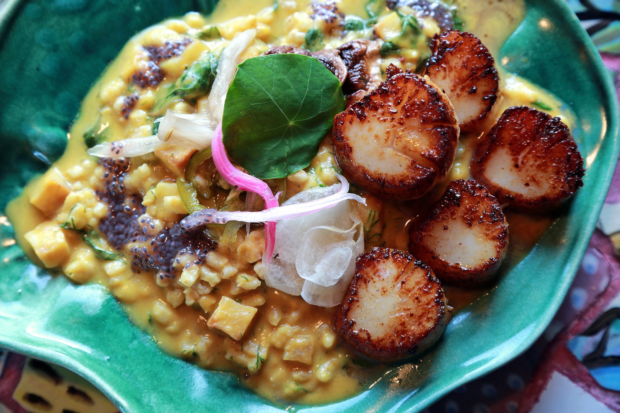 Australian Barley Risotto With Greens and Seared Scallops Recipe Appetizer