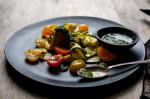 Summer Squash Ribbons with Cherry Tomatoes and Mintbasil Pesto Recipe recipe