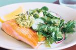 Ocean Trout With Green Olive Orange And Almond Pesto Recipe recipe
