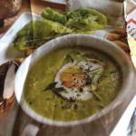 Celery Leek and Asparagus Creamed Soup with Poached Egg recipe