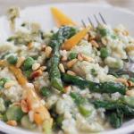 American Risotto with Pesto Sauce and Spring Vegetables Appetizer